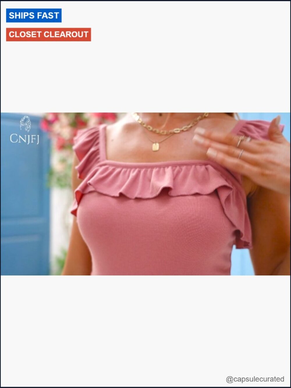 Sleeveless Ruffled Square Neck Tank Top Knit Camisole Top - Picture 7 of 7